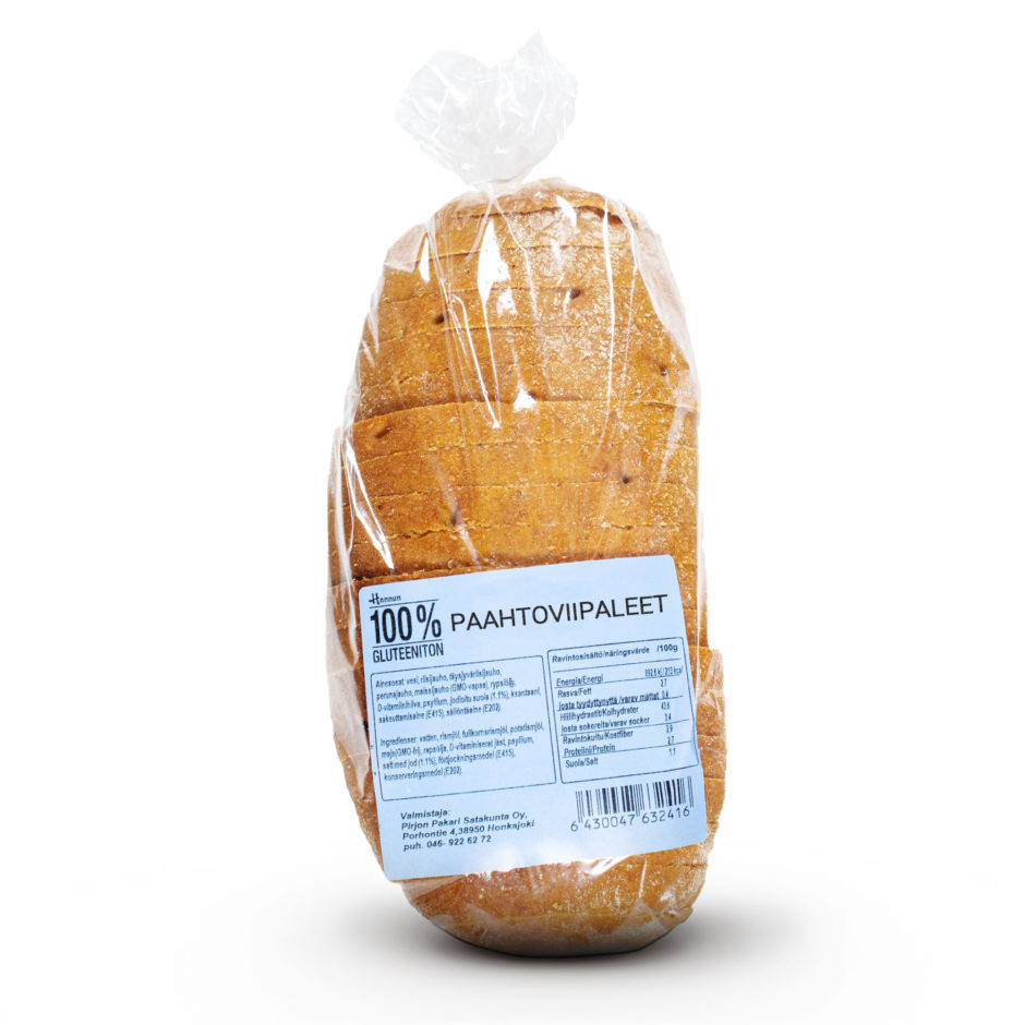 paahtoviipaleet_tarralla_hannun_gluteeniton Paahtoviipaleet - Vaalea Vuokaleipä - Hannun 100% Gluteeniton tarralla muovipussissa.