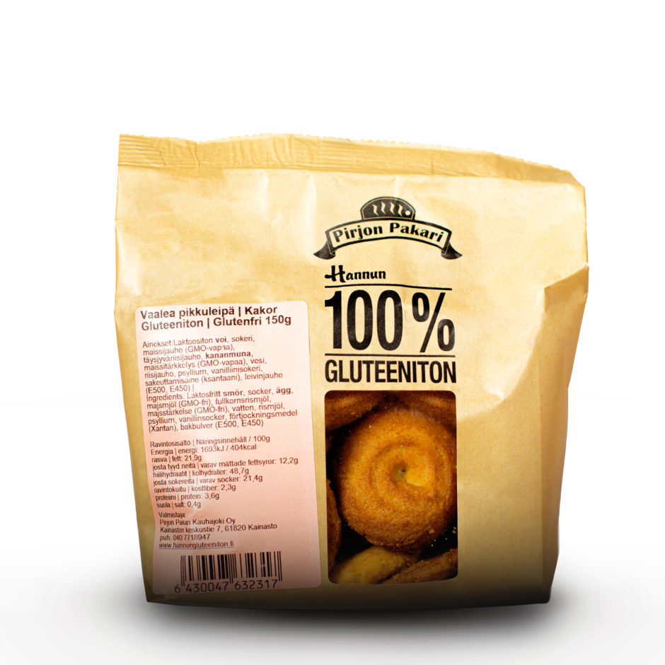 vaalea_pikkuleipa_hannun_gluteeniton Hannun 100% Gluteeniton Vaalea Pikkuleipä paperisessa pussissa